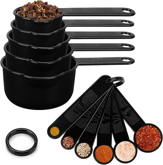 Accmor Measuring Cups & Spoons Set, Plastic Cooking Baking Tools Measuring Spoons Cups, 11 Piece Different Capacities Tablespoons Kitchen Gadgets Nesting Measure Sets for Dry Liquid Ingredients