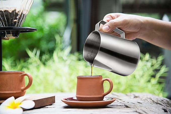 MIULY Stainless Steel Milk Frothing Pitcher 20oz/600ML - Professional Milk Frother Jug for Latte Art, Espresso Machine Accessories, Dishwasher Safe for Home & Cafe Baristas