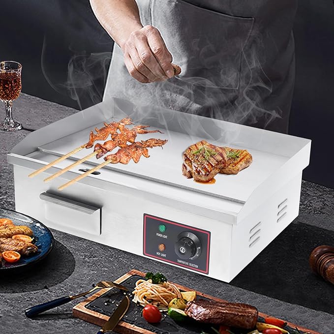 3000W Commercial Electric Countertop Griddle Flat Top Grill Hot Plate BBQ Non-Stick Flat Large Countertop Griddle, Adjustable Thermostatic Control,Stainless Steel Restaurant for Steak Pancake Kitchen