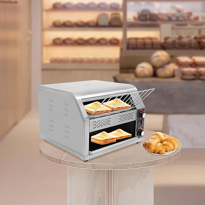Commercial Conveyor Toaster with Temp & Speed Control Countertop Bread Oven Restaurant Cafe Toaster for Bread Buns Bagels Donuts Sandwiches (450 Slices/H)