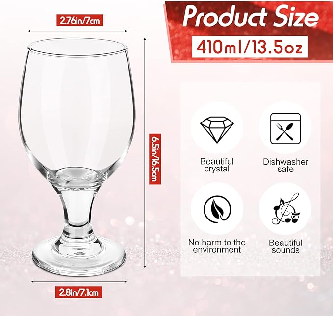 Patelai Set of 4 Clear Glasses 13.5 oz Water Goblet Glass Stemmed Water Glasses for Juice Wine Beer Tea Milk Cold Beverages Drinks Dishwasher Safe