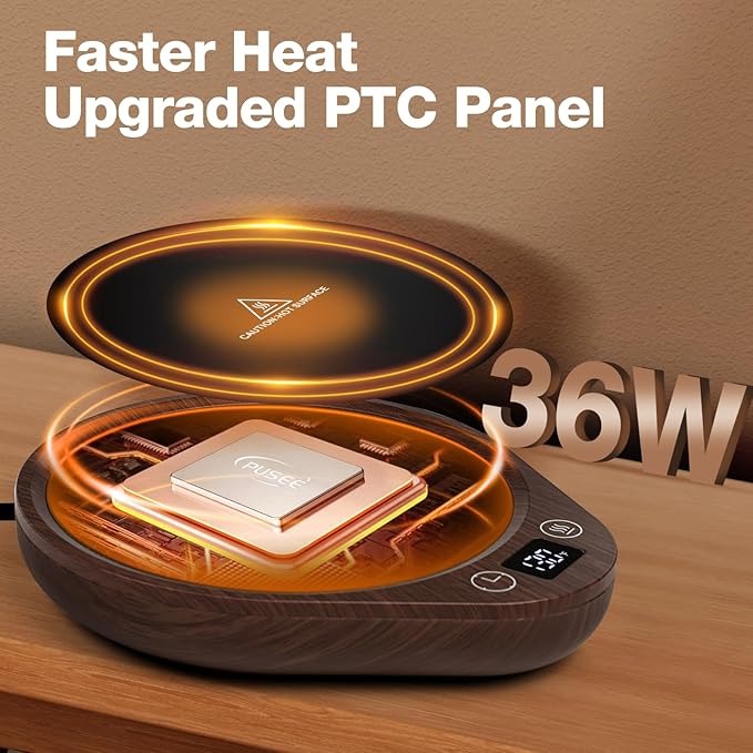 PUSEE Coffee Mug Warmer - Electric Large Candle Warmer Plate with 4H Auto Shut Off, 3-Temp Settings Cup Heater for Desk, Tea, Milk, Cocoa