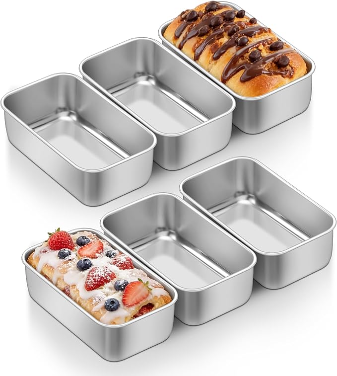 E-far Mini Loaf Pan Set of 6, Small Stainless Steel Bread Baking Pans for Oven, 6.3 x 3.5 Inch Tiny Meatloaf Pans for Homemade Bread Pound Cake Brownies, Non-toxic & Dishwasher Safe