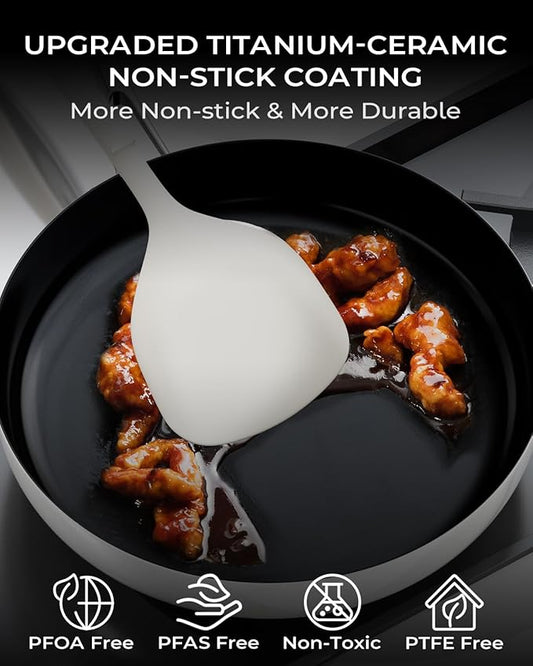 Stackbear Nonstick Frying Pan Ceramic Cookware Set for Cooking (10.4+11.8 Inch), Tri-Ply Stainless Steel Pan, Non Toxic Skillet, PTFE & PFOA Free, Compatible with All Stovetops, Dishwasher & Oven Safe