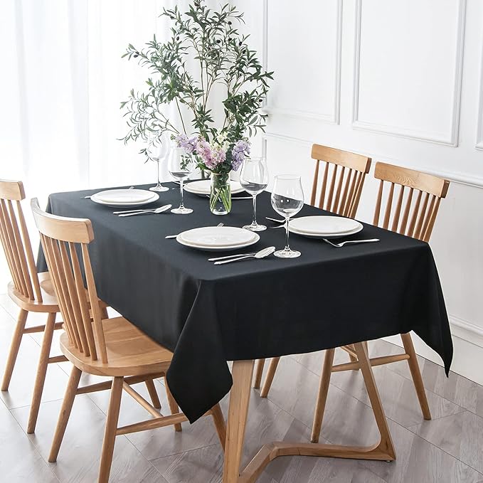 maxmill Textured Tablecloth Stain Resistant Waterproof and Wrinkle Resistant Washable Table Cloth, Fabric Table Cover for Dining Room and Outdoor Use, Rectangle 60 x 120 Inch, Black