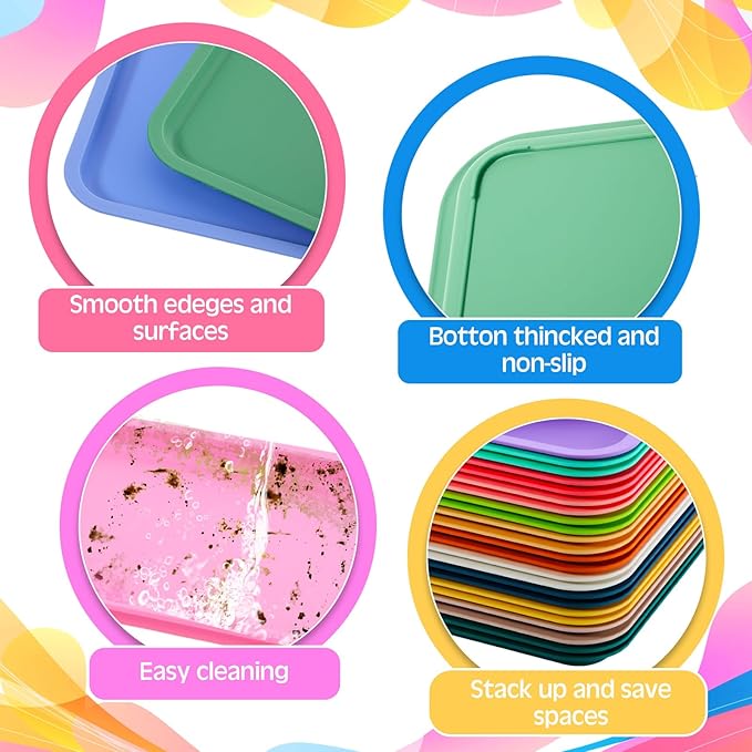 Mumufy Plastic Fast Food Trays Bulk Colorful Restaurant Serving Trays Cafeteria Rectangular Plastic Serving Platter Grill for Kitchen Restaurant Coffee(Classic Color,12 Pcs)