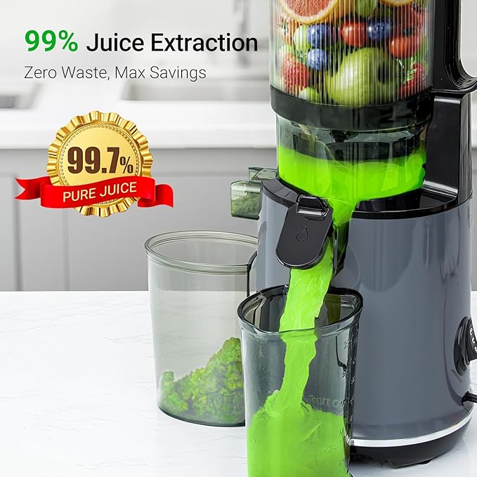 Aeitto Juicer Machines, 5.3" Extra Large Feed Chute Cold Press Juicer, Fit Whole Vegetables & Fruits, Easy to Clean, High Juice Yield,Slow Masticating Juice Extractor,Self Feeding