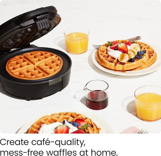 Chefman Anti-Overflow Belgian Waffle Maker w/Shade Selector, Stainless Steel, Temperature Control, Mess Free Moat, Round Nonstick Iron Plate, Cool Touch Handle, Measuring Cup Included
