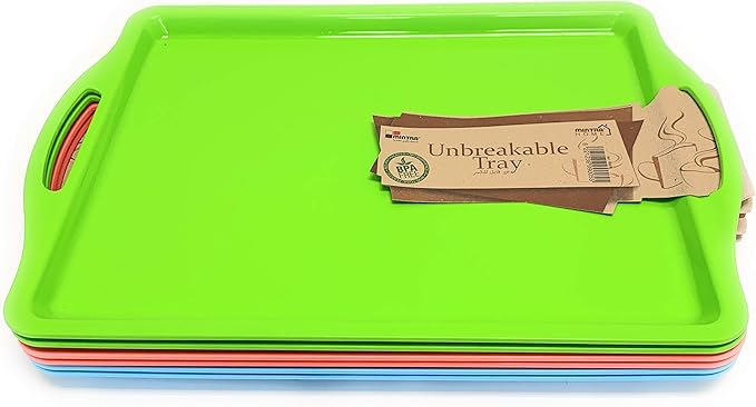 Mintra Home Unbreakable Plastic Rectangular Serving Tray - Assorted 6PK - Platter with Handle, 14 Inch, Heavy Duty, Large Capacity, Kitchen, Wedding, Restaurant, Indoor, Outdoor, Picnic Camping