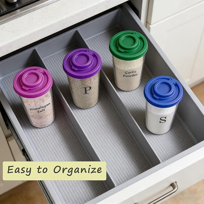 Plastic Salt and Pepper Shakers Set with 4 Color Lids & 20 Labels – Clear Spice Jars, Reusable, Refillable Seasoning Containers for Kitchen, Cooking, Baking – Easy Storage & Organization
