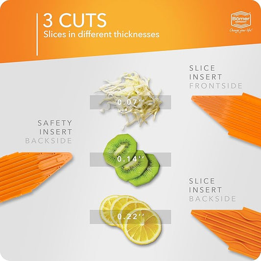 Mandoline Food Slicer Borner V1 (Basic Set) by Reston Lloyd • V-Slicer with Food Holder • Made in Germany • Fruit & Vegetable Chopper • Multiple Settings • Color: Orange