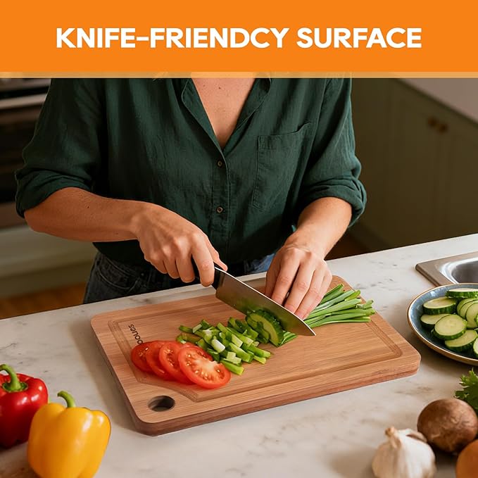 Bamboo Cutting Board, Durable Wood Chopping Boards for Kitchen, Reversible with Juice Groove, Wooden Cutting Boards for Chopping & Serving, 12" x 8" - 0.6" Thick