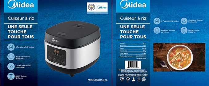 Midea Rice Cooker Slow Cooker Multi Cooker 10 Cup with Steamer Basket For Rice Food Vegetable Egg Automatic Keep Warm LED Digital Control (Black)