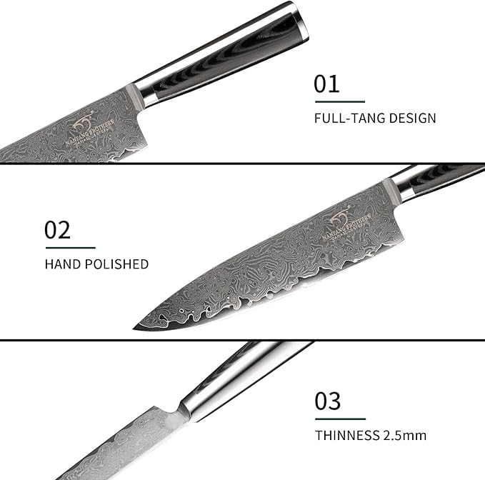 NANFANG BROTHERS 7 Pieces Damascus Kitchen Knife Set with Block, ABS Ergonomic Handle for Chef Knives, Kitchen Shears, Knife Block Set for Chopping, Slicing & Cutting