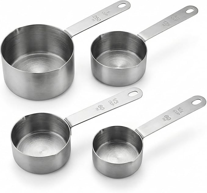Mrs. Anderson’s Baking Measuring Cups with Pour Spouts, Heavyweight 18/8 Stainless Steel, 4-Piece Set