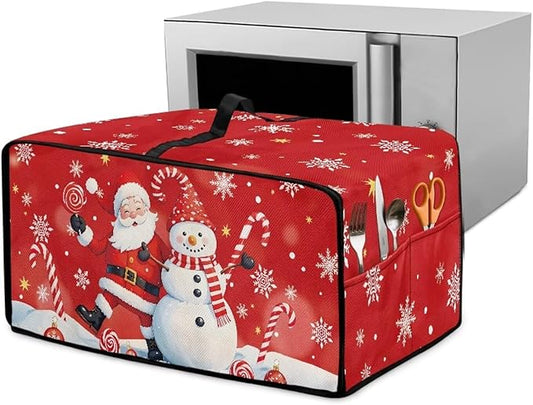 Doojoayie Chrsitmas Toaster Oven Cover Santa & Snowman Print 8 Slice Bread Machine Dust Protector Universal Fit Dust-proof & Stain Resistant Covers for Kitchen Appliance