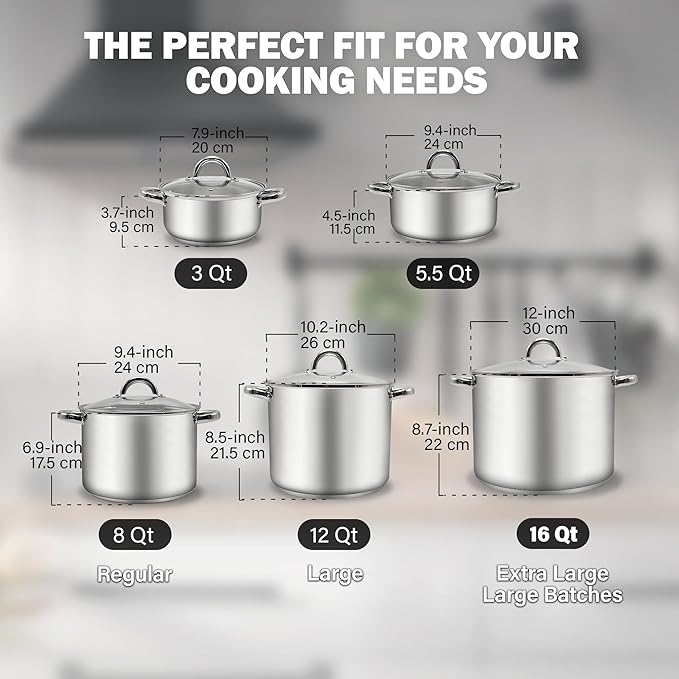 Cook N Home 5.5-Quart Sauce Pot Stainless Steel Stockpot with Glass Lid, Basics Saucier Casserole Stock Pot