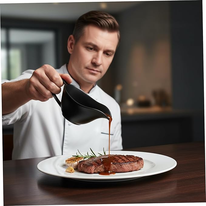 Gravy Container, Gravy Boat 200ml Ceramics Pourer with Spout and Handle Sauce Cup for Home Hotel Restaurant Black, Bowl