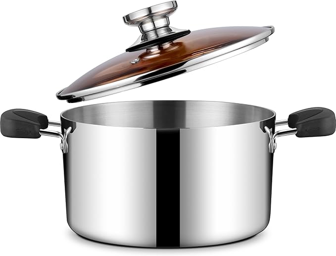 Onader 8 Quart Stock Soup Pot with Lid, 18/10 Stainless Steel Stockpot Tri-Ply Cooking Induction Pot with Stay-Cool Handles