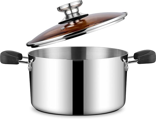 Onader 8 Quart Stock Soup Pot with Lid, 18/10 Stainless Steel Stockpot Tri-Ply Cooking Induction Pot with Stay-Cool Handles