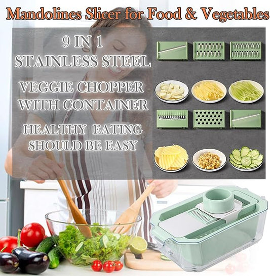 GEHEN Kitchen Pro-Series 9-in-1, 6 Blade Vegetable Chopper, Mandoline Slicer, Food Chopper with Container, 5 Quarts Filter Storage basket, Onion rings, Fruit Slicer, Kitchen Gadgets & Accessories