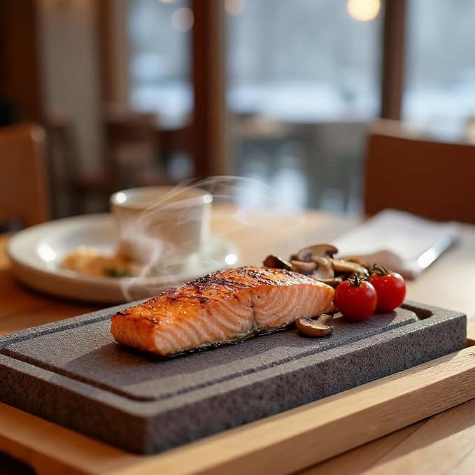 Artestia Lava Stone for Steak with 2PCS Stones, Hot Rock Tabletop Grilling Stones for Wagyu with Bamboo Tray, Mini Pizza Grilling Stones, 8.46"*6.49"