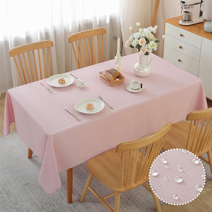 Alsoo Valentines Square Table Cloth, 60×60 Inch Linen Textured Table Cloth Waterproof Spill-Proof TableCloths Wrinkle Free Fabric Farmhouse Table Cover for Dining Parties Buffets Holidays,Light Pink