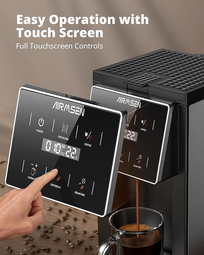 AIRMSEN Grind & Brew Coffee Maker with Built-in Grinder (2026 Model) - Single-Serve, Compatible with K-Cup Pods & Ground, 1000W Fast 6-14oz Brewer, Descaling Alert, Touchscreen & 50oz Removable Tank