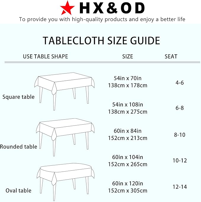 HX&OD Rectangular Tablecloth Cationic Fabric Waterproof Stain Resistant Wrinkle-Resistant for Home/Decoration/Party/Buffet/Wedding/Dining Room/Camping
