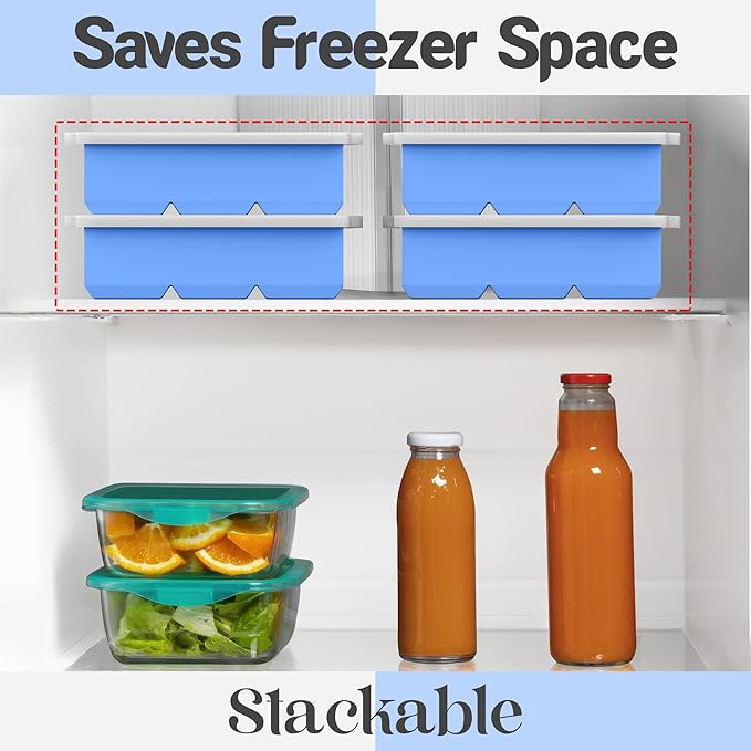 KitchFort Large Silicone Ice Cube Tray (3-Pack), Easy Release 2" Big Ice Cubes - Cocktail, Whiskey Ice Cubes Mold - Ice Trays for Freezer with Lid - Stackable Silicone Ice Tray - Blue
