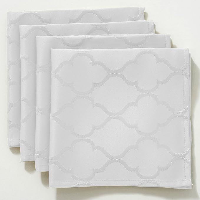 Larponder Napkins Cloth Washable, Jacquard Napkins 4 Pieces Napkins Set for Spring Kitchen Dining Party Picnic (Square, 20" x 20", White)