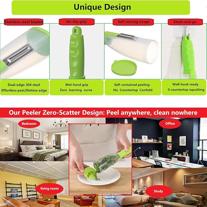 Vegetable peelers for kitchen, Potato Peeler, Fruit Carrot Veggie Peelers Built-in peel catcher, Peeler with Ergonomic Non-Slip Handle,Dishwasher safe for home, office and camping(Green)
