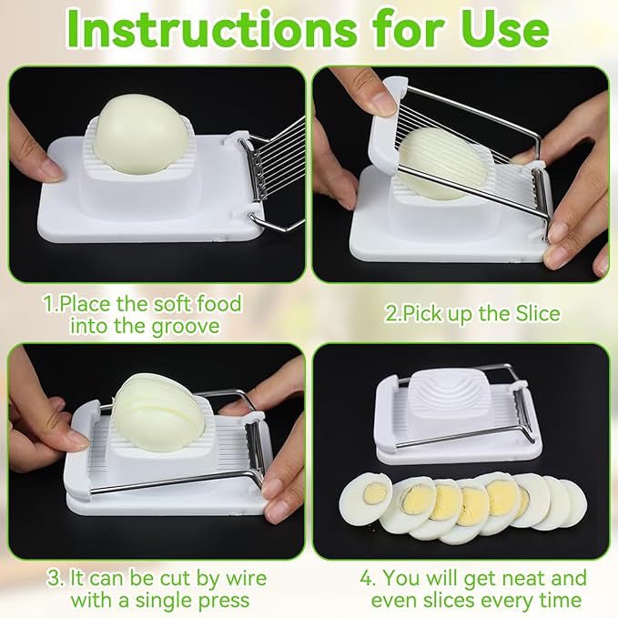 Egg Slicer for Hard Boiled Eggs, Heavy Duty Egg Cutter with Sharp Stainless Steel Wires, Durable Egg Chopper Dicer, Multipurpose Kitchen Gadget for Strawberry Banana Kiwi & Soft Food, Dishwasher Safe