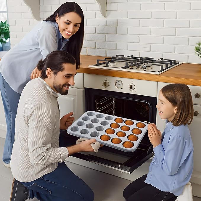 Acellegic 2 Set Mini Muffin Pans Carbon Steel Nonstick Bakeware for Oven Mini Cake Tart Quiche (12-cup&24-cup)