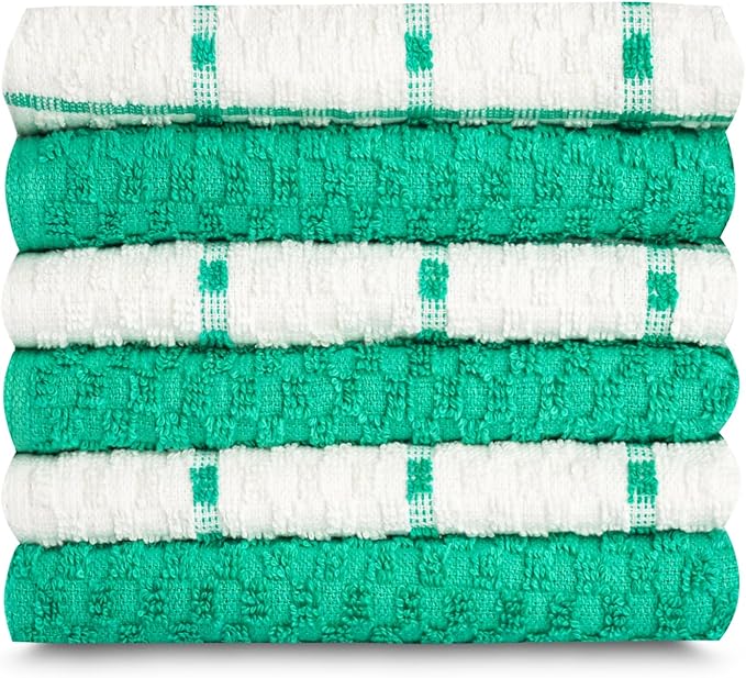 GOLD TEXTILES Kitchen Towels 6 Pack Premium 100% Cotton Dish Towels for Kitchen (15 x 25 Inches) Super Soft & Absorbent Kitchen Hand Towels for Drying Dishes, Cleaning - Reusable and Washable (Green)