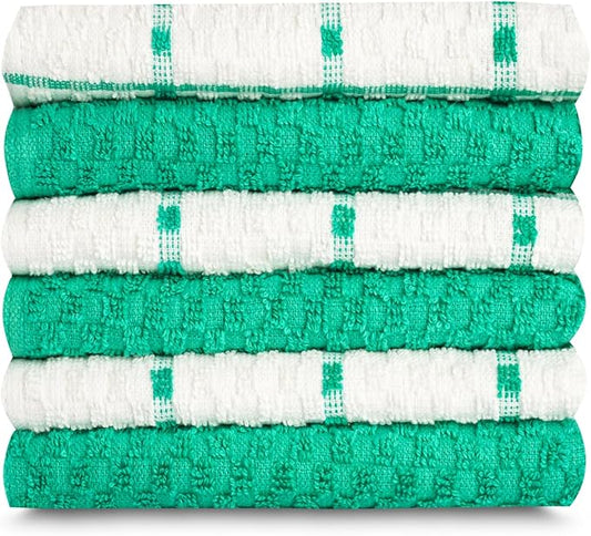 GOLD TEXTILES Kitchen Towels 6 Pack Premium 100% Cotton Dish Towels for Kitchen (15 x 25 Inches) Super Soft & Absorbent Kitchen Hand Towels for Drying Dishes, Cleaning - Reusable and Washable (Green)
