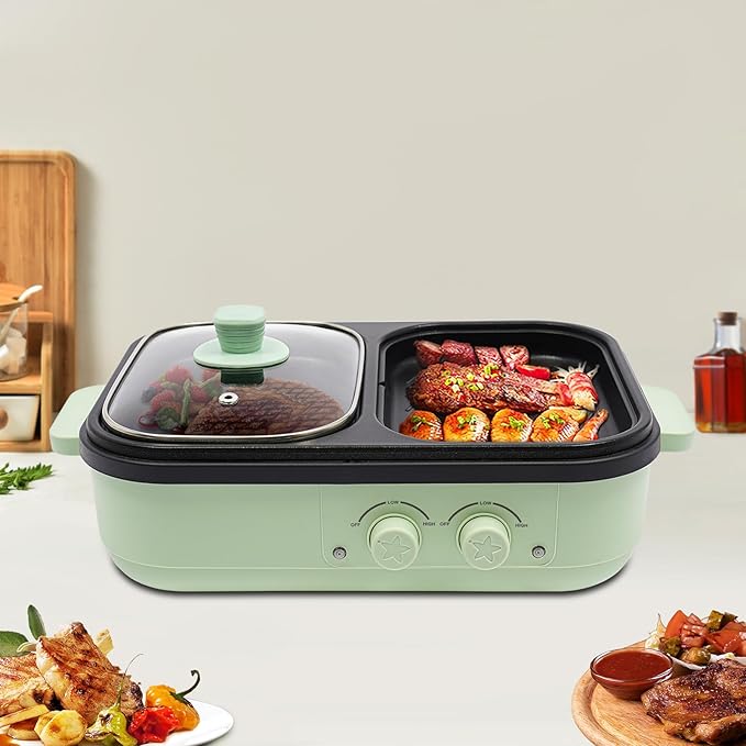29.53 in Electric Hot Pot With Grill Area, Multi-Purpose Hot Pot, 2-In-1 Electric Hot Pot, For Family, Family Gatherings, Friends Gatherings
