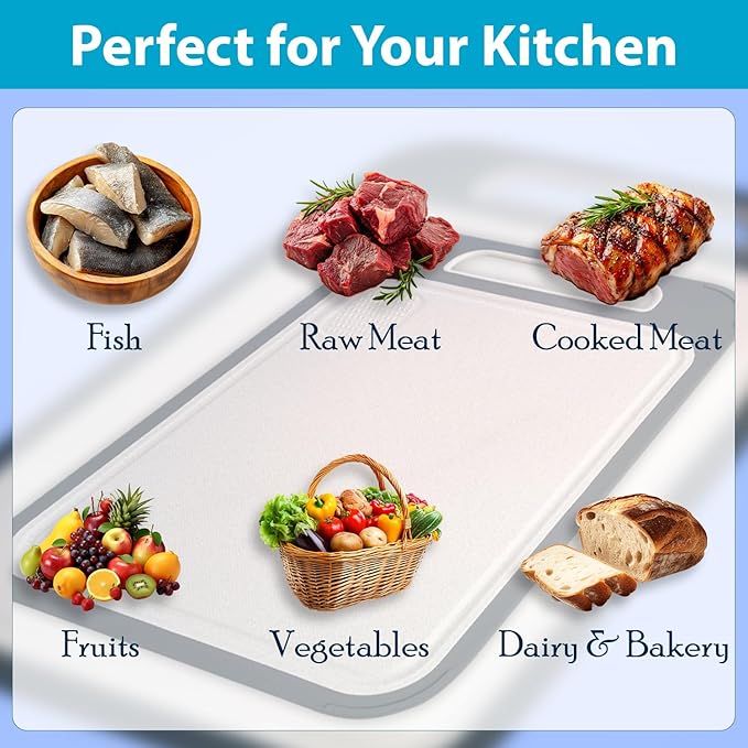 18" x 12" Cutting Board for Kitchen, Double Sided Cutting Board, Stainless Steel Chopping Board - Durable, Scratch Resistant, Non-Slip & Easy to Clean Chopping Board for Vegetables, Fruits, Meat