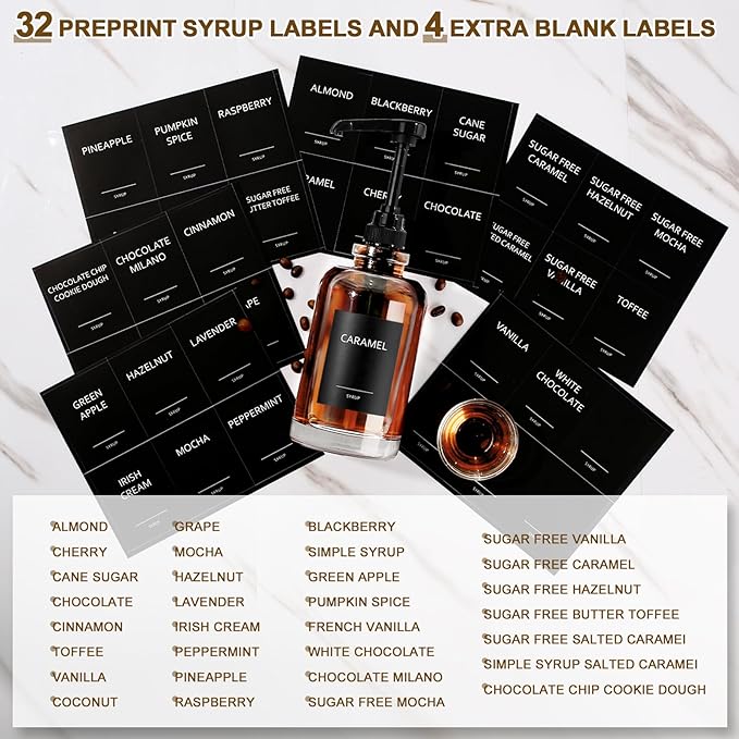 Coffee Syrup Dispenser for Coffee Bar, Glass Syrup Dispenser with 1/4oz Large Capacity Pump, Coffee Syrup Pump Dispenser for Coffee Station, 16.9 fl oz Maple Syrup Bottles for Coffee Bar