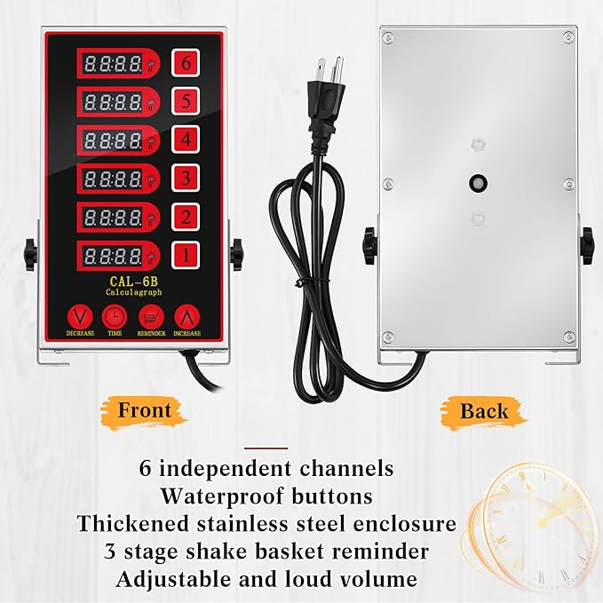 1 Pack Commercial 6 Channel Digital Kitchen Timer, Multi-Countdown Timer with Loud Alarm & Large LCD Display, Wall Mount or Countertop for Restaurant, Fry Station, Baking & Lab Use