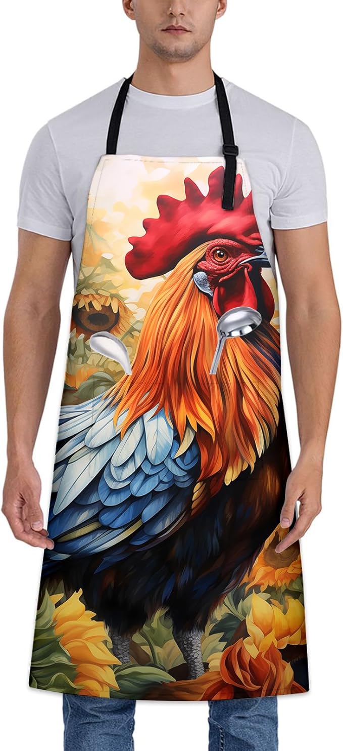 Rooster Apron for Women Men 28x33in, Kitchen Chef Aprons with 2 Pockets, Polyester, Chicken Apron