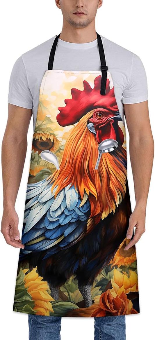 Rooster Apron for Women Men 28x33in, Kitchen Chef Aprons with 2 Pockets, Polyester, Chicken Apron