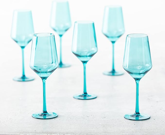 Fortessa Sole Outdoor Shatter Resistant BPA Free Premium Copolyester Plastic Drinkware 6 Pack, Aqua Sky Blue Green, Sauvignon Blanc Glass