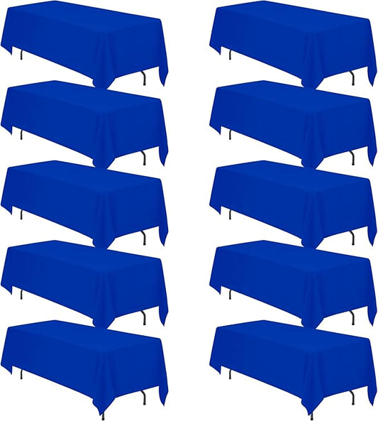 BRILLMAX 10 Pack Royal Blue Tablecloths 70 x 120 Inch for 6ft & 8ft Rectangle Tables - 150 GSM Polyester Fabric, Universal Fit, Water, Stain & Wrinkle Resistant Cloth Cover for Wedding Banquet