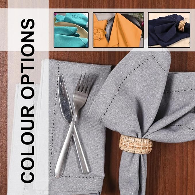 LFH Home Hemstitched Cloth Dinner Napkins 18x18 Inch Set of 12 - Reusable 100% Cotton Machine Washable Cocktail Napkins with Metered Corners for Daily, Party, Wedding, Bar Use - Ash Grey
