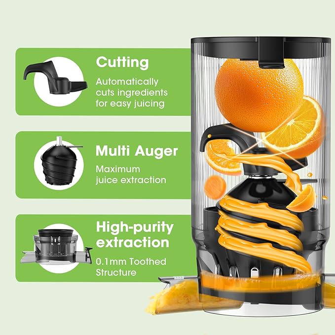 SMALLHOO Juicer Machines, 5.8" Wide Feed Chute Cold Press Juicer for Whole Vegetables & Fruits, High Juice Yield, BPA Free (Slivery)