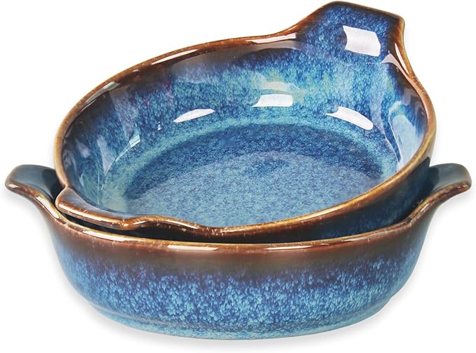 LIUYWYHCF Ceramics Au Gratin baking Dishes Set of 2, Baking Tray Bake ware, 34 oz Ramekins, for Pie Pan, Appetizer, Tart, Dessert, Quiche, Oven Small dish, individual dishes, Deep Round 9.6 Inch
