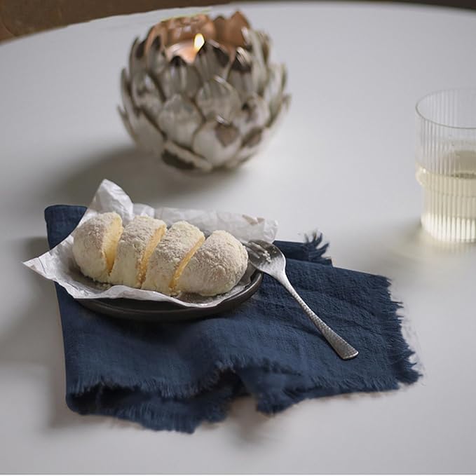 Handmade Cloth Napkins 100% Cotton Napkins with Fringe，Delicate Handmade Cloth Napkins for Dinners, Parties, Weddings and More，18 x 18 Inch Set of 12 - Navy Blue