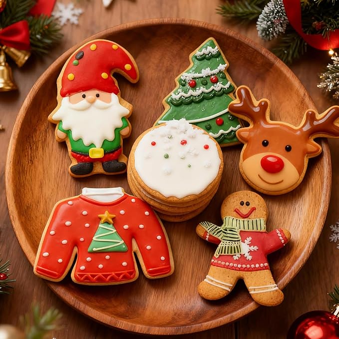 New Large Christmas Onament Cookie Cutter Set-5 Pieces-Christmas Tree, Gnome, gingerbread man, Ugly Sweater and reindeer -Holiday Cookie Cutters Fondant Biscui Cutters