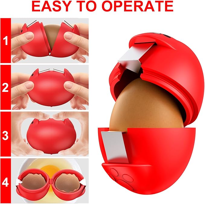 Egg Cracker, Silicone Egg Shell Opener, Cute Egg Shaped Design, Opens Eggs with Ease, A Little Happiness Boost for Your Kitchen.(Color: Red, 2-Pack)